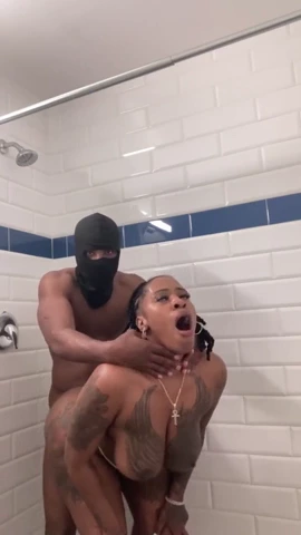 Interracial shower session with a big-titted teen and Cushkingdom porn video